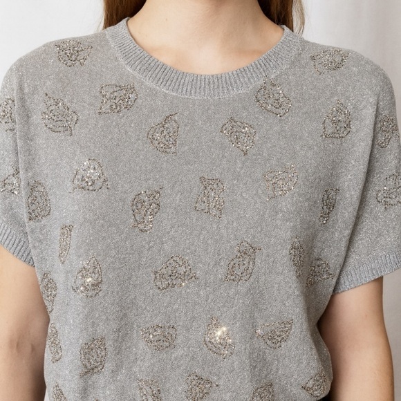 Zadig & Voltaire -Grey Metallic Linen Top – Shimmer Knit Tee - Picture 3 of 10